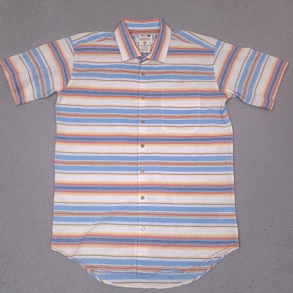 Panhandle Rough Stock Shirt Mens Medium Striped Short Sleeve Cotton Button Down